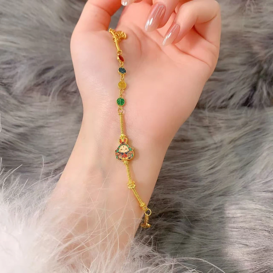 【伟新源】足金999 烧蓝工艺 兔爷手链9.84克