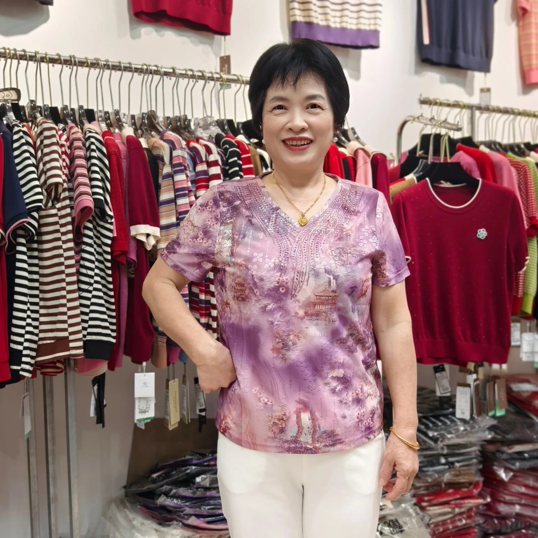 【休闲短袖上衣】25年新款提花冰丝凉快轻薄气质中老年妈妈装56011