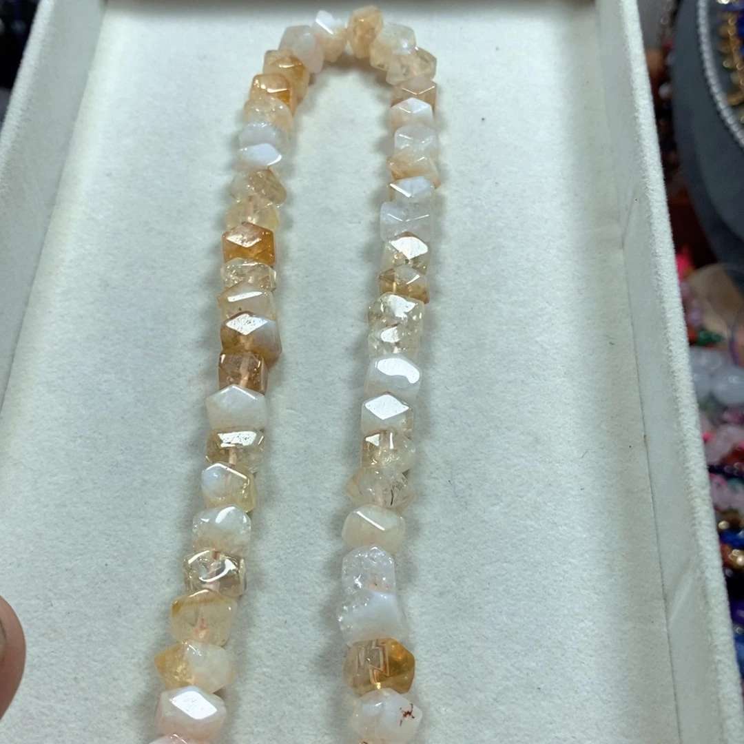 玛瑙/玉髓合金珠宝半成品天然黄塔晶冲角一条卡11mm