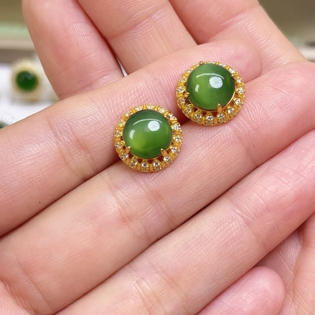 石***艳和田玉银S925镶嵌耳饰