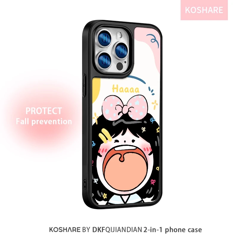 适用苹果16promax手机壳新女款二合一iPhone15pro搞怪大笑女孩14