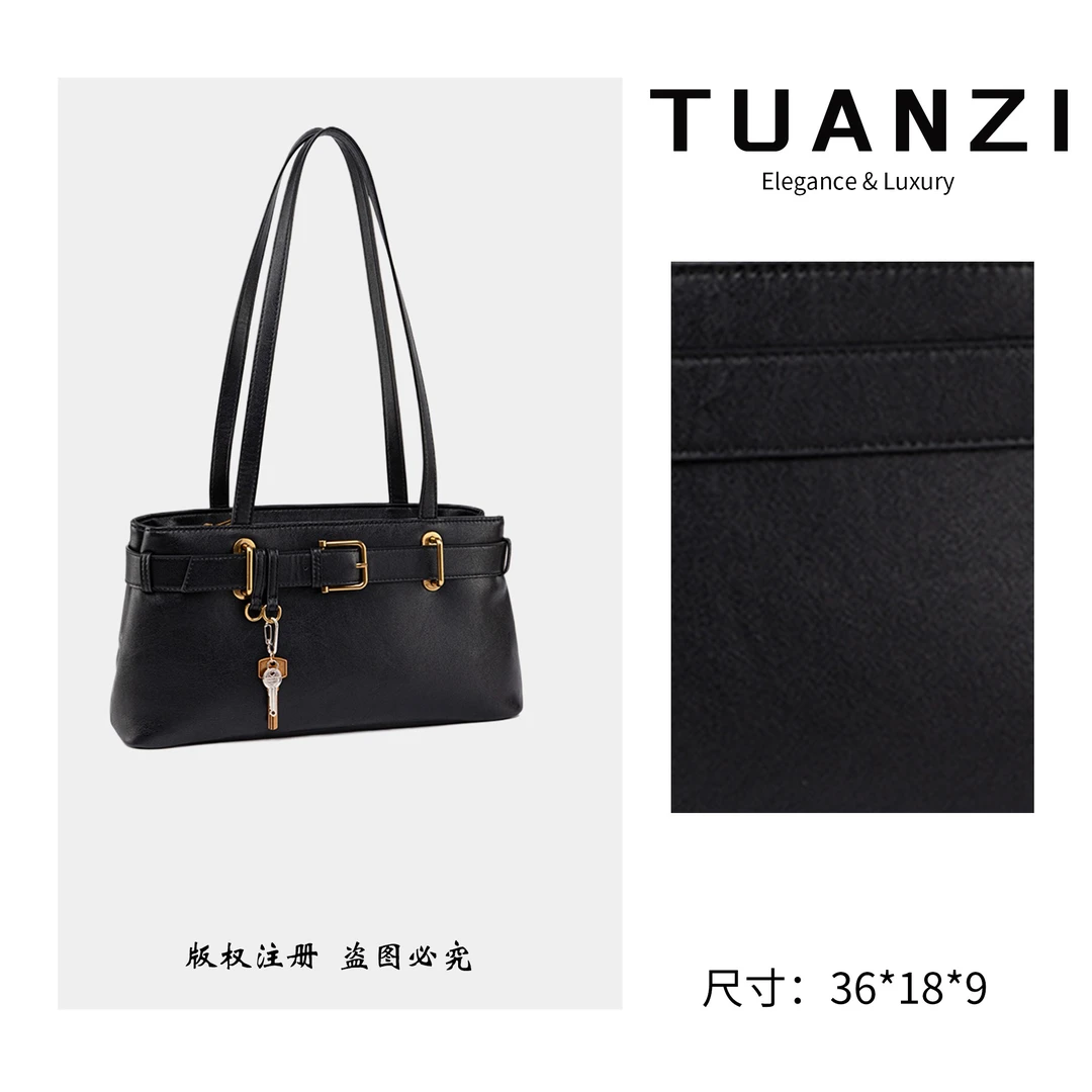 TAUNZI『高端玩家』秋冬新款36cm腋下包 QYX-81678-黑色
