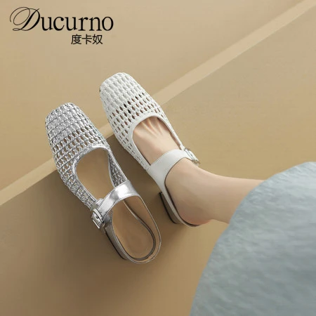 DUCURNO一字带时尚编织穆勒鞋女2025新款夏季镂空凉鞋包头半拖鞋