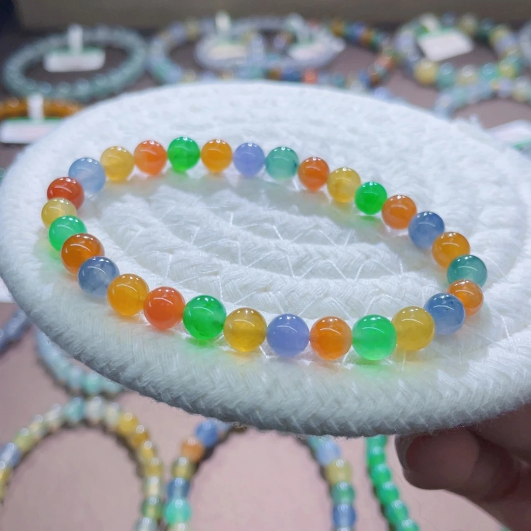 未镶嵌手链翡翠精品天然冰浓彩虹糖卡6+