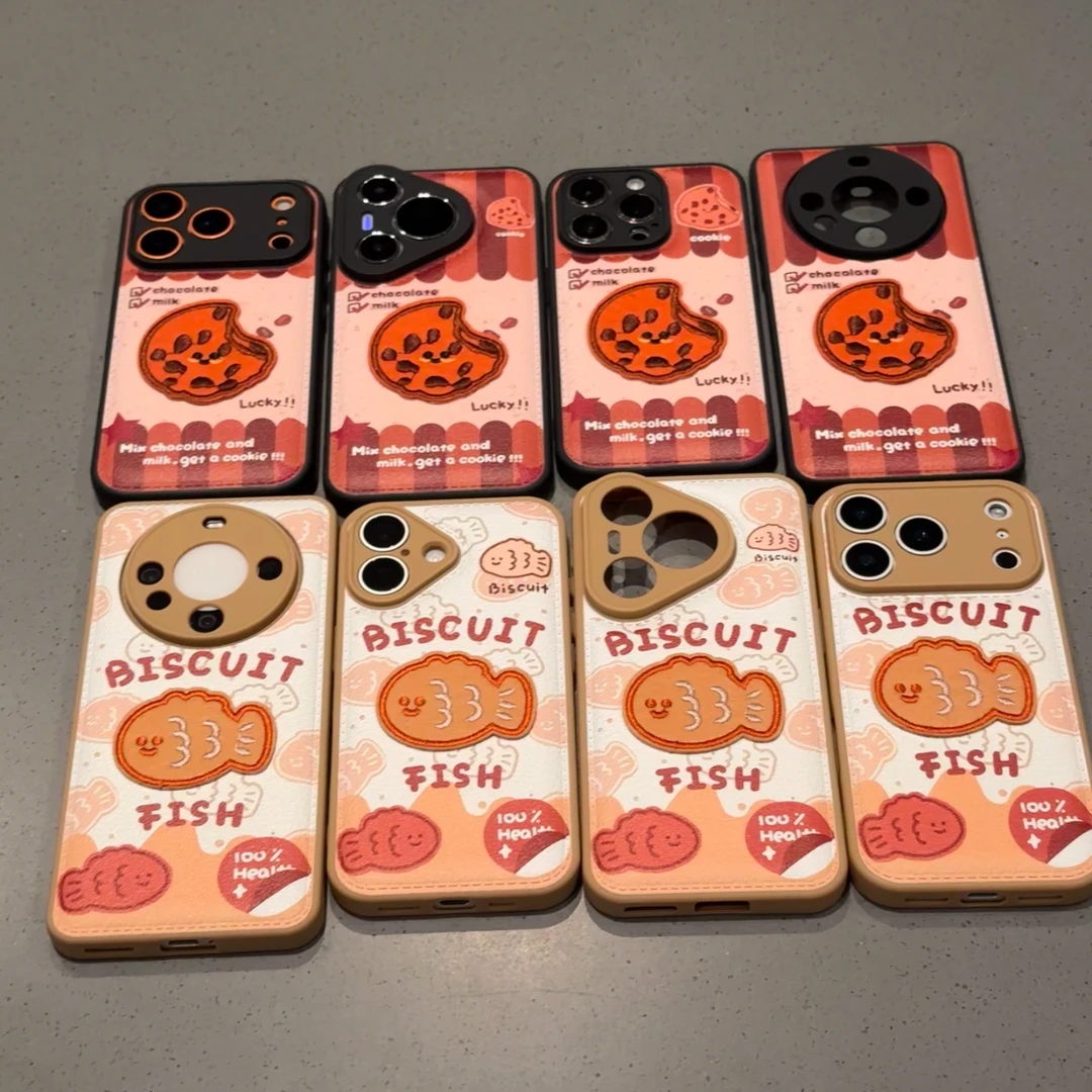 欧克里里刺绣小鱼饼干适用苹果17/16手机壳小米15vivo华为P70oppo