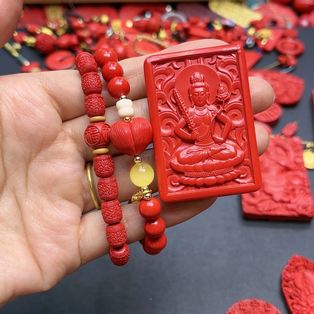 天然辰砂朱砂手串加吊坠