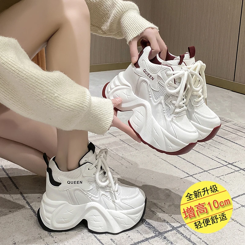 10cm内增高老爹鞋女2025春季新款小个子厚底运动鞋轻便透气小白鞋