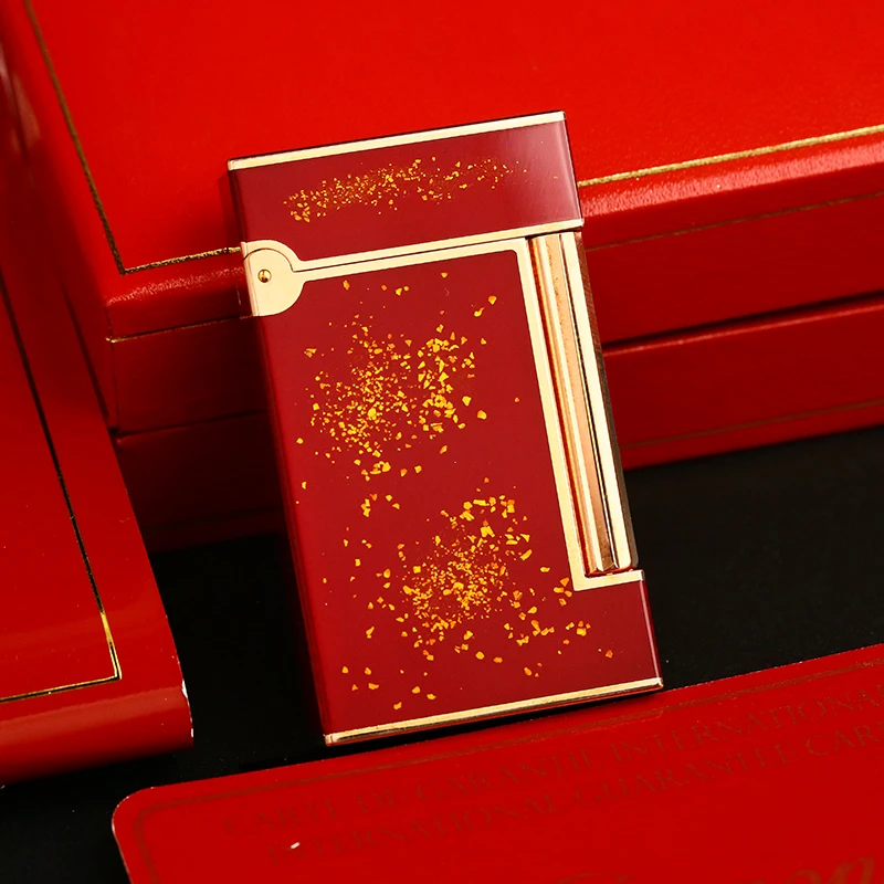 Dupont充气打火机红色金沙中国漆LD斜火烟斗机高档个性小巧男士