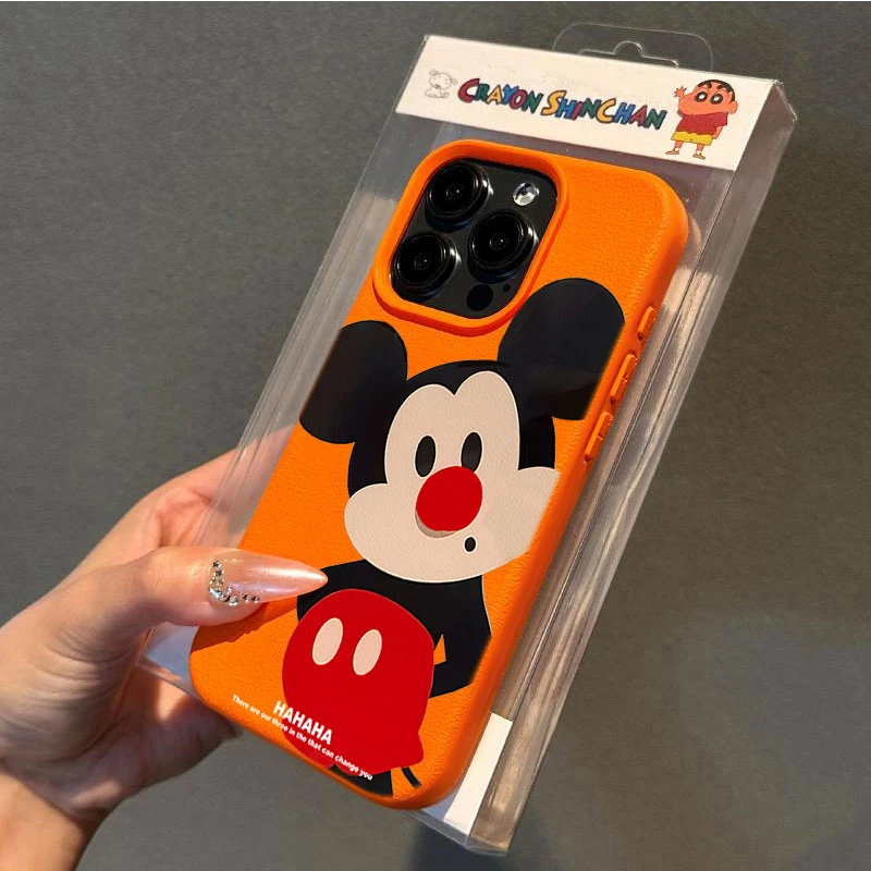 呆萌米奇适用苹果16p/15手机壳iPhone14promax13荔枝纹12软11防摔