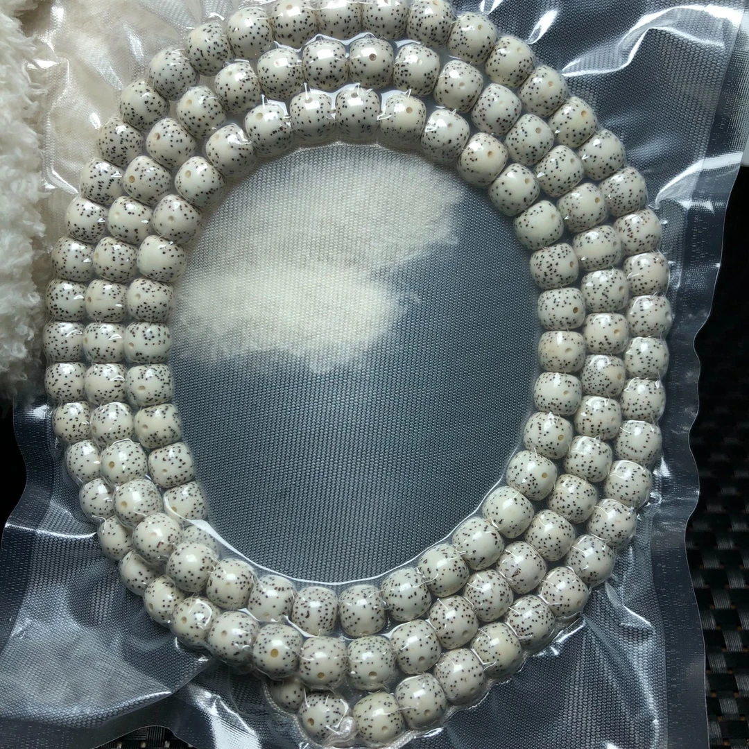 菩提珠串3号一物一拍精选120颗10×9原脂白大留白老型桶星点均匀