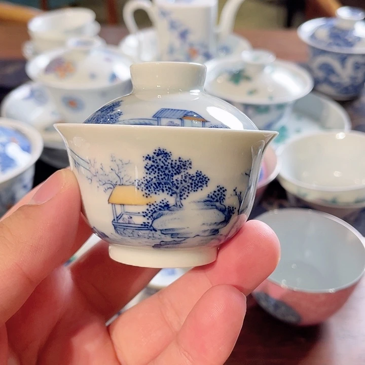 水胜窑斗彩山水盖碗