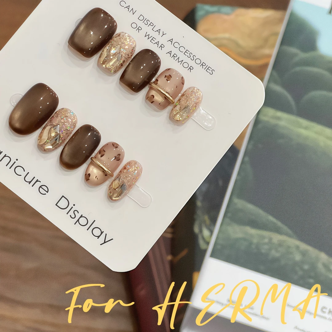 【鎏金豹纹】豹纹琥珀金箔纯手工可拆卸定制穿戴甲日常简约美甲