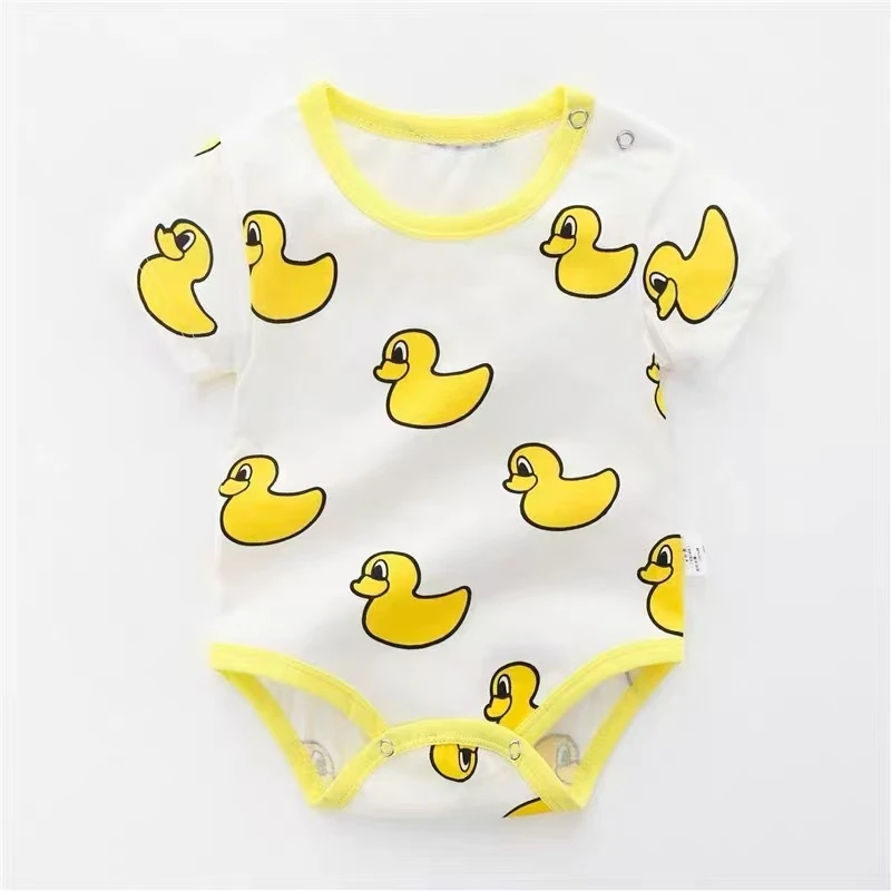 1815夏季纯棉三角卡通宝宝连体爬服短袖新生婴儿