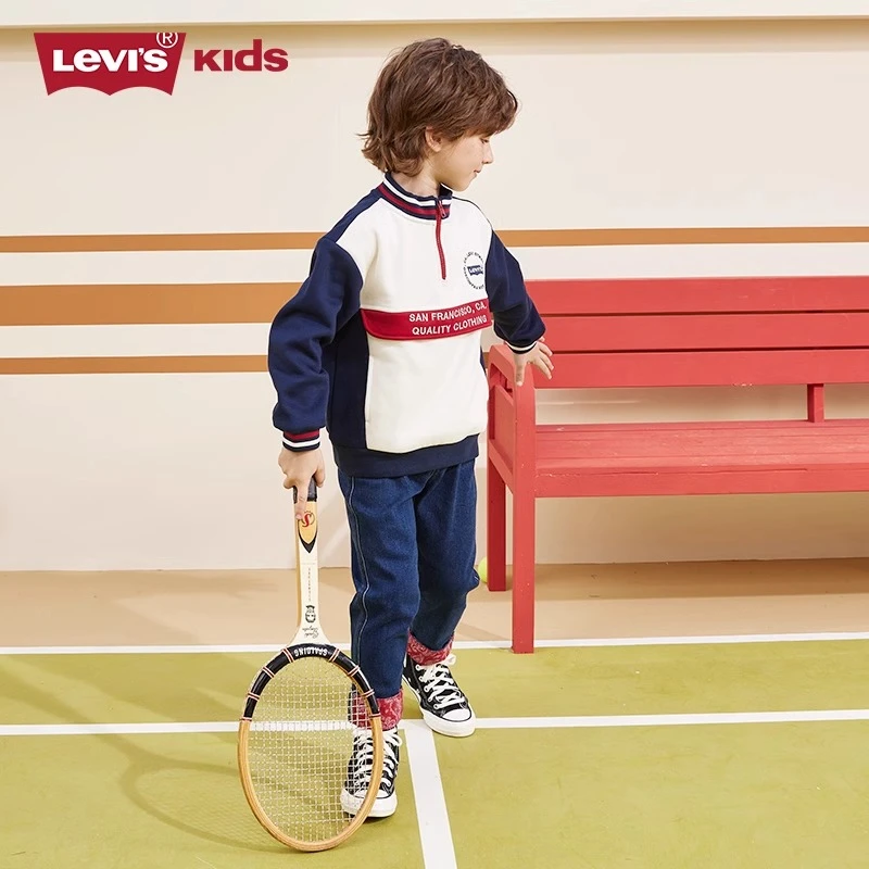 Levi’s李维斯童装男童加绒保暖半拉链卫衣秋冬儿童休闲运动上衣