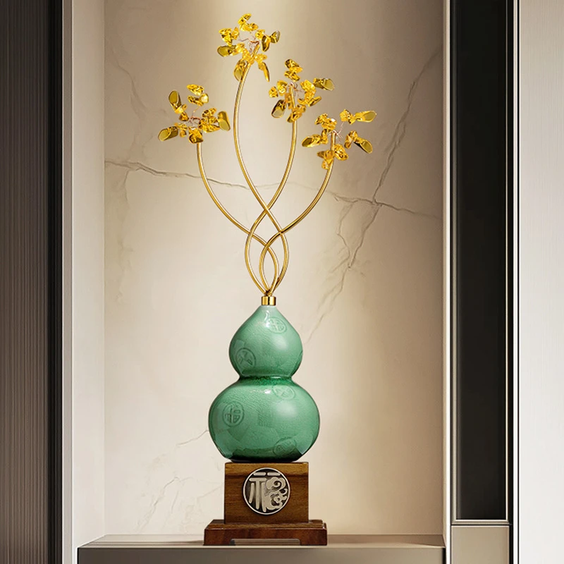 入户玄关招财陶瓷葫芦摆件高档客厅电视柜屏风装饰品乔迁新居礼品