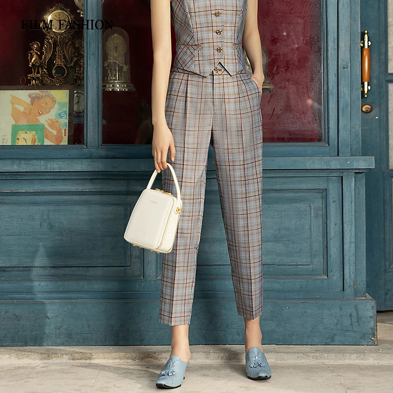 【芊芊专属】一电影一时装复古格纹铅笔裤九分裤休闲裤FECK124589