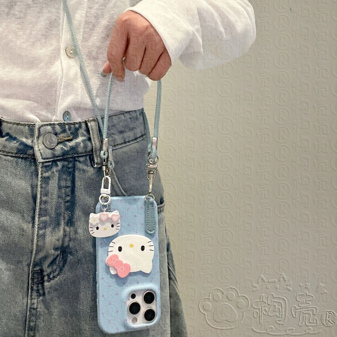 卡通KT猫挂件斜挎绳适用苹果16Promax手机壳华为荣耀OPPOvivo小米