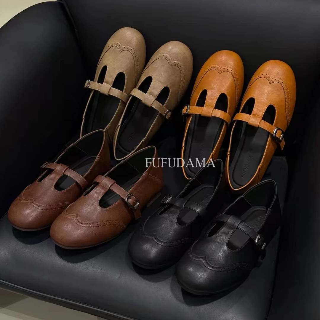 【胖福福大码女鞋】复古黑色小皮鞋女法式平底浅口单鞋平底玛丽珍鞋