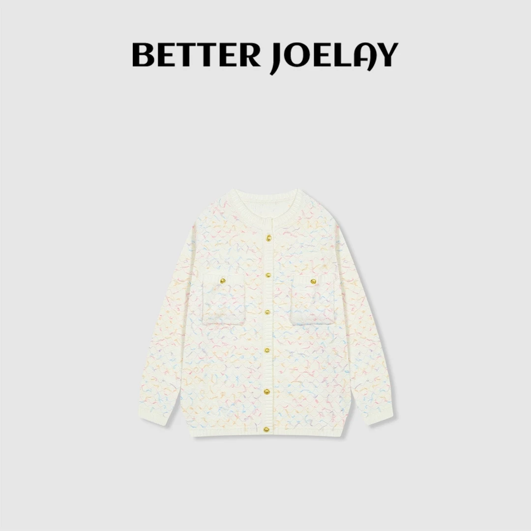 BETTER JOELAY-【粉白交织】时尚简约针织开衫毛衣个性慵懒LL5933