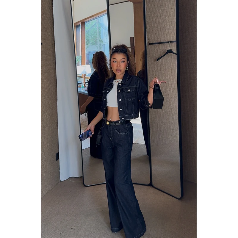 (小溪家）不掉色水洗原色牛仔裤显瘦直筒裤牛仔外套夹克简约百搭