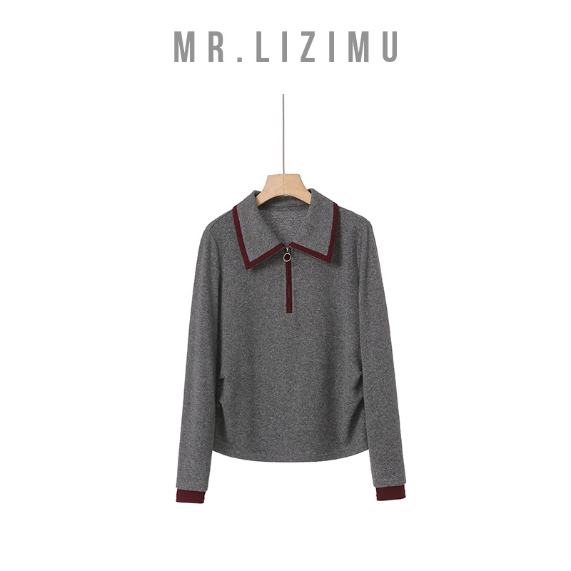 李子木先生时尚纯色拼接POLO半开拉链领卫衣2025新款春季女装爆款