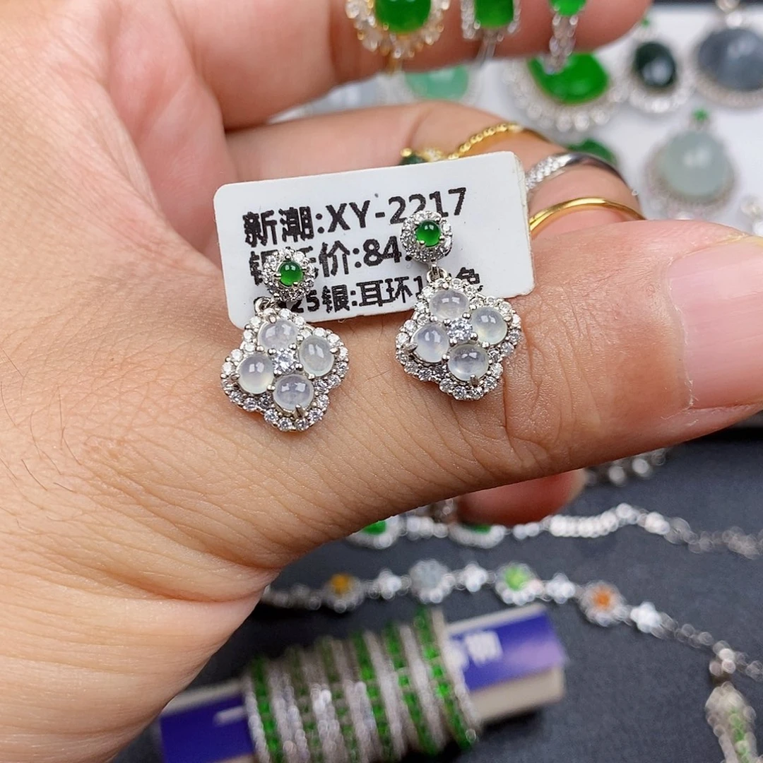银S925镶嵌翡翠耳饰w w