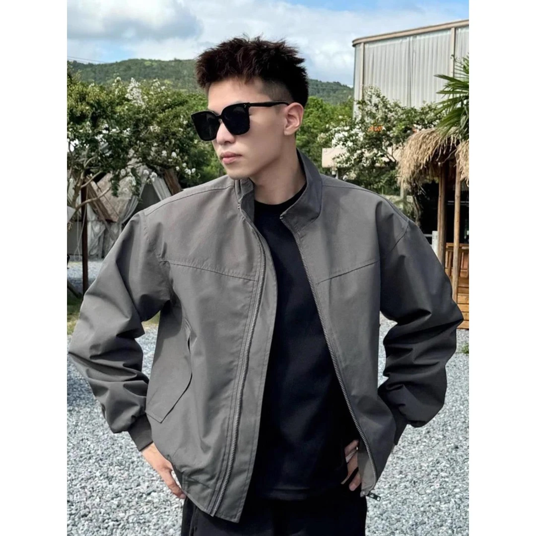 狼灰色美式三防教练夹克男款秋季cleanfit工装棒球服短款立领外套
