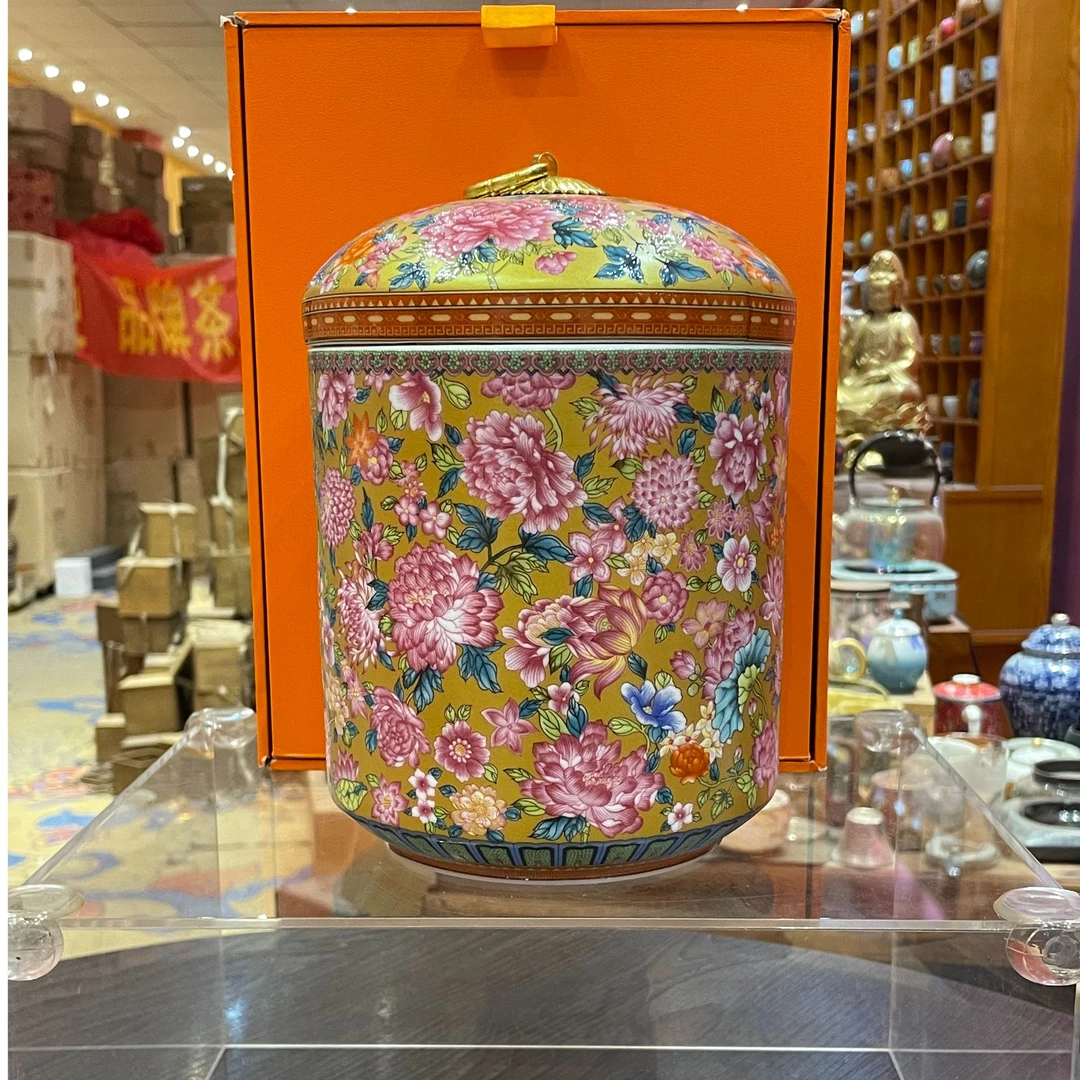【闪购商品】万花茶叶罐黄色珐琅彩（礼盒），002403