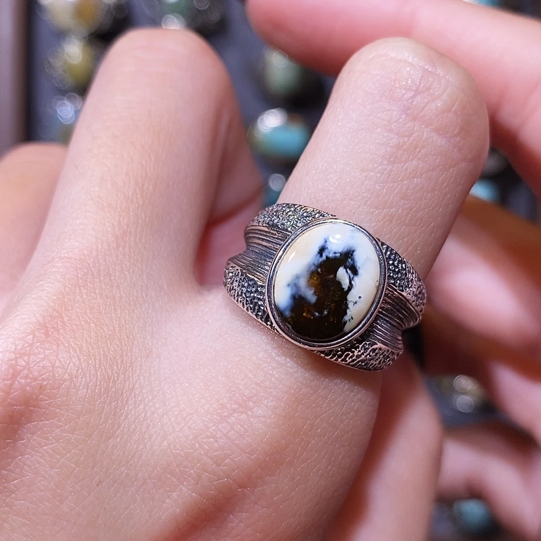 琥珀银S925镶嵌戒指