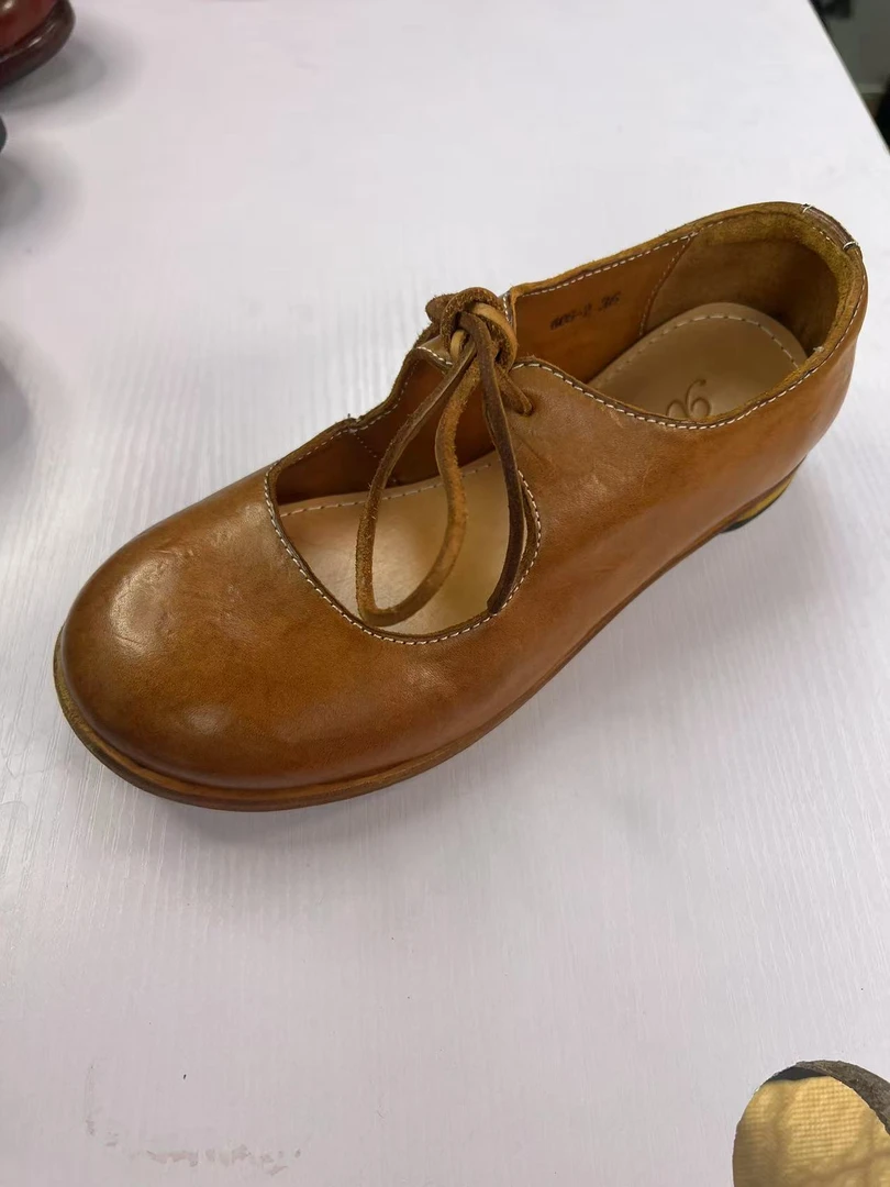 雪密欧 水洗马皮复古平底系带玛丽珍女鞋百搭606-2固特异皮底单鞋