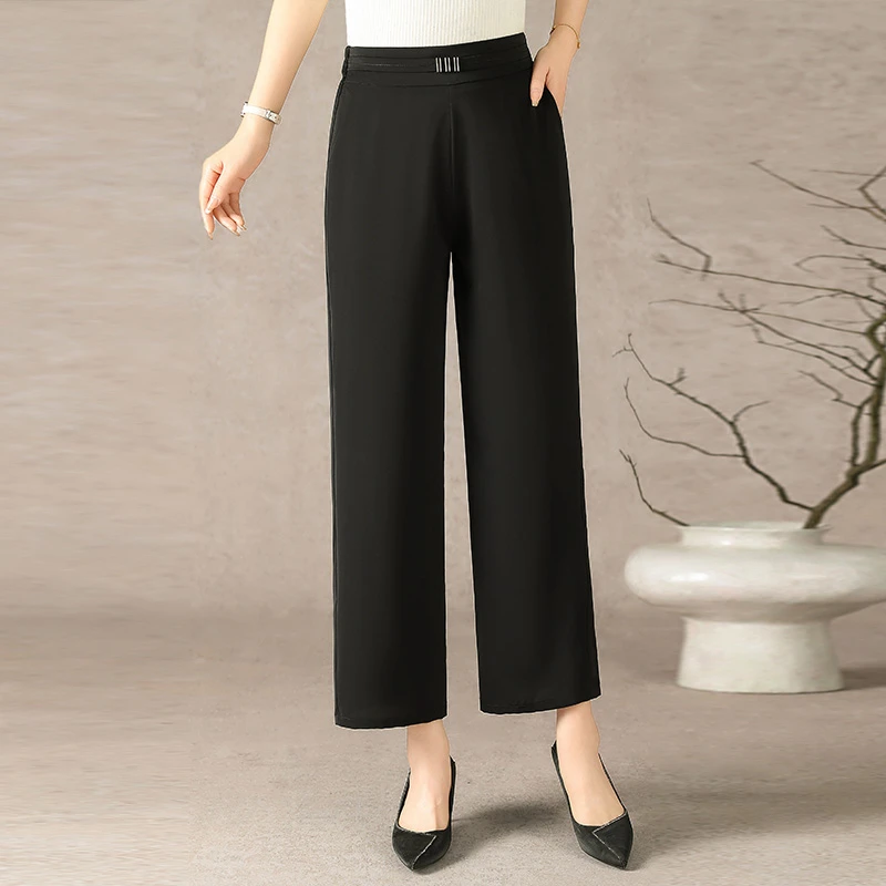 阔腿裤女妈妈夏季薄款松紧腰中老年高腰休闲宽腿裤中年女士直筒裤