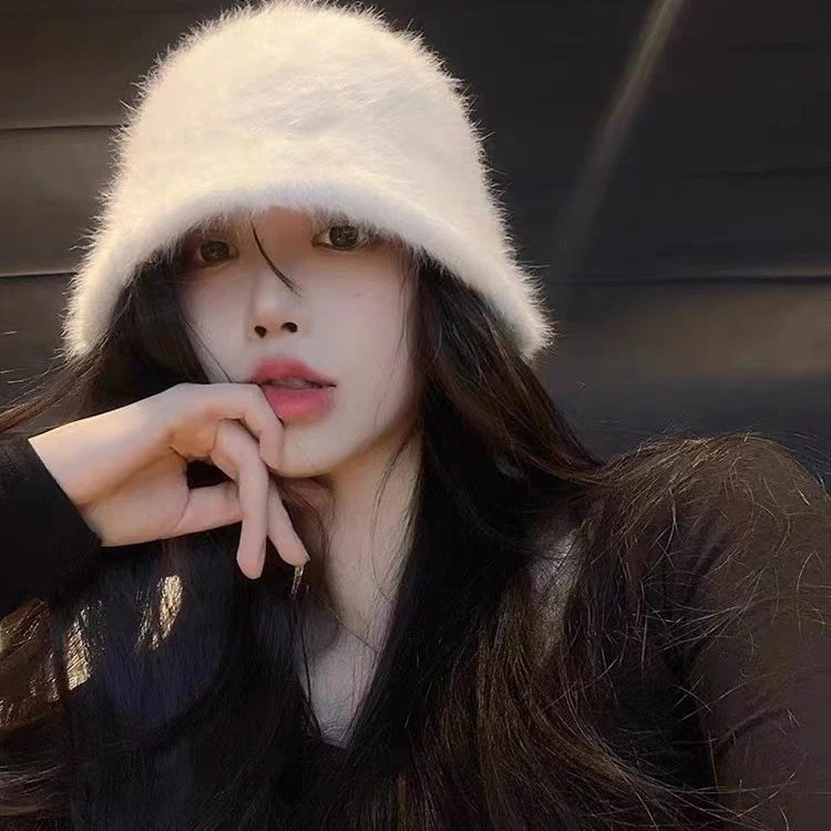 2025新款毛绒渔夫帽女秋冬季舒适冬天毛茸茸大头围显脸小水桶帽子