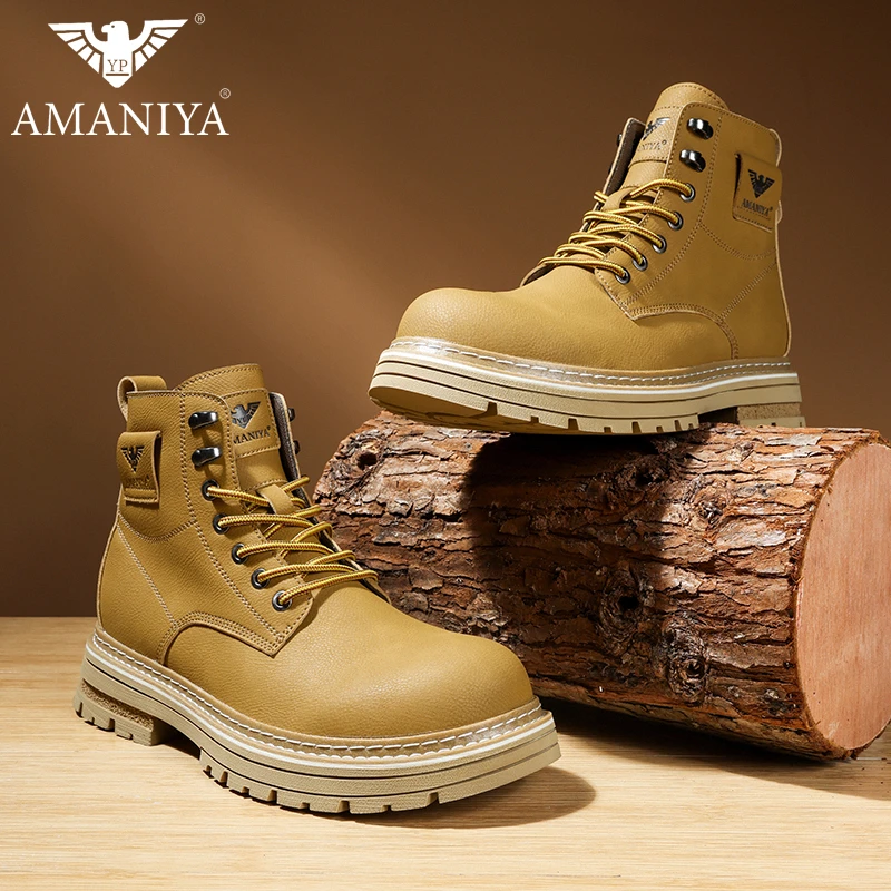 AMANIYA男鞋秋冬款时尚百搭复古大黄靴男士厚底户外马丁靴男款