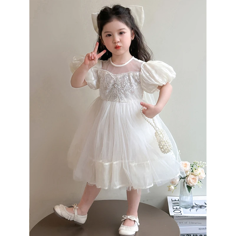 2025夏“在逃公主”女童泡泡袖重工亮片网纱公主连衣裙dy934