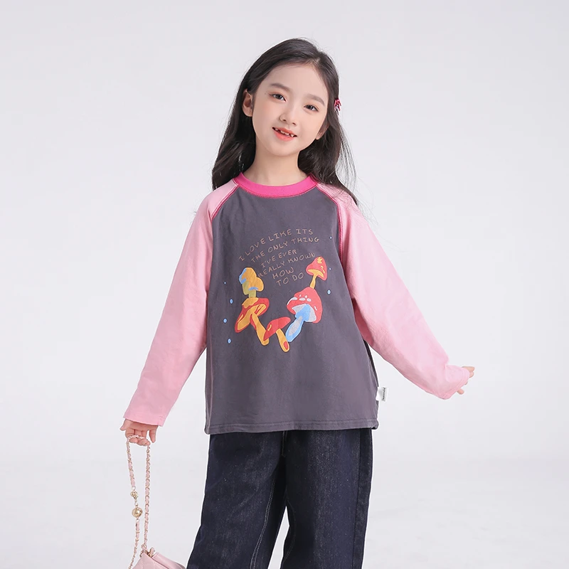 82077M韩系女童T恤长袖打底衫上衣2025春季洋气甜美拼色衣服童装