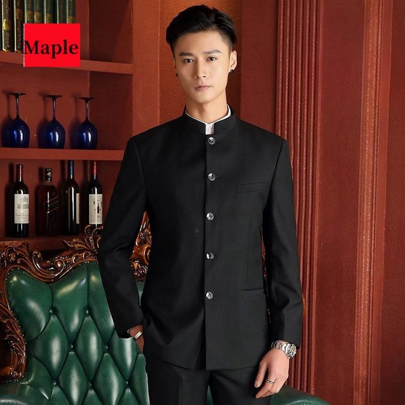 九牧王中山装男士套装修身立领中老青年学生装中式表演出结婚礼服