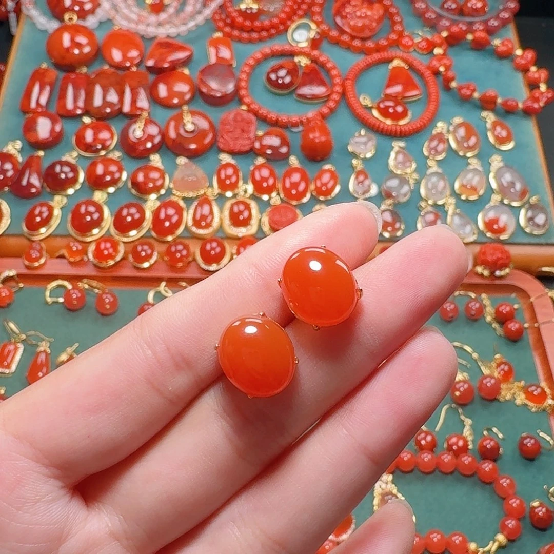 南红玛瑙银S925镶嵌13耳饰
