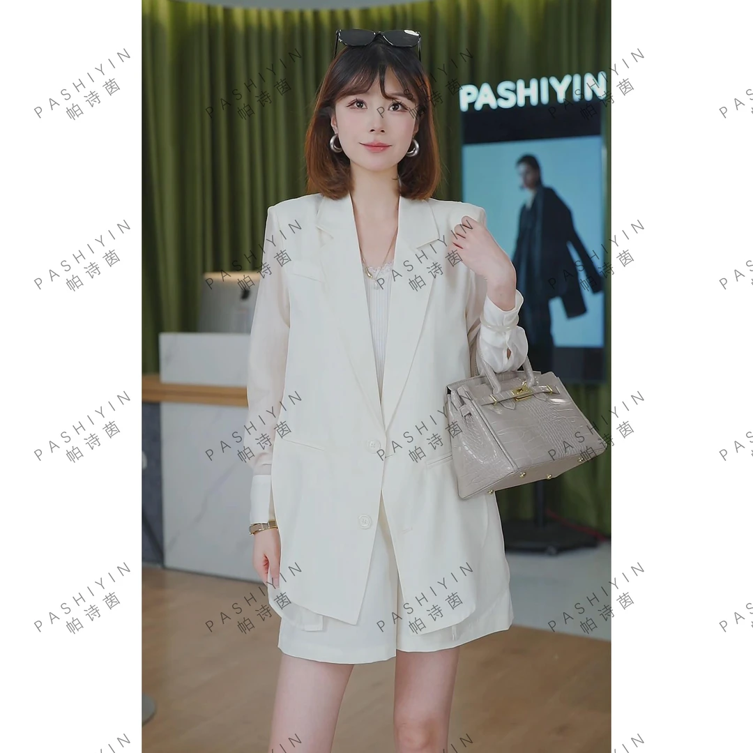 PASHIYIN/帕诗茵2025夏季时尚气质显瘦短袖小西装两件套#25831