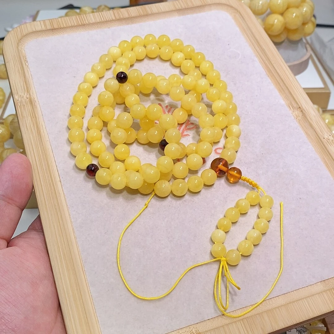 蜜蜡未镶嵌手串长串回血微瑕不包邮
