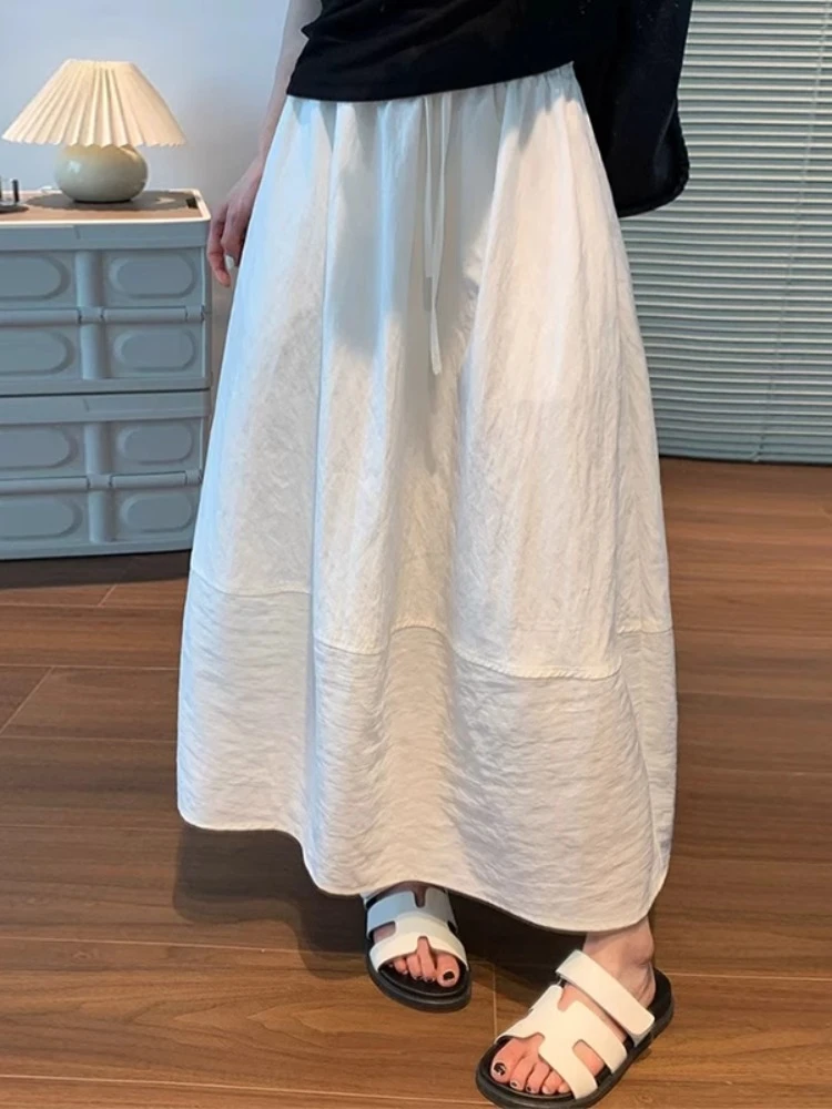 半身裙白色小众白色天丝蓬蓬半裙气质高腰长裙小个子