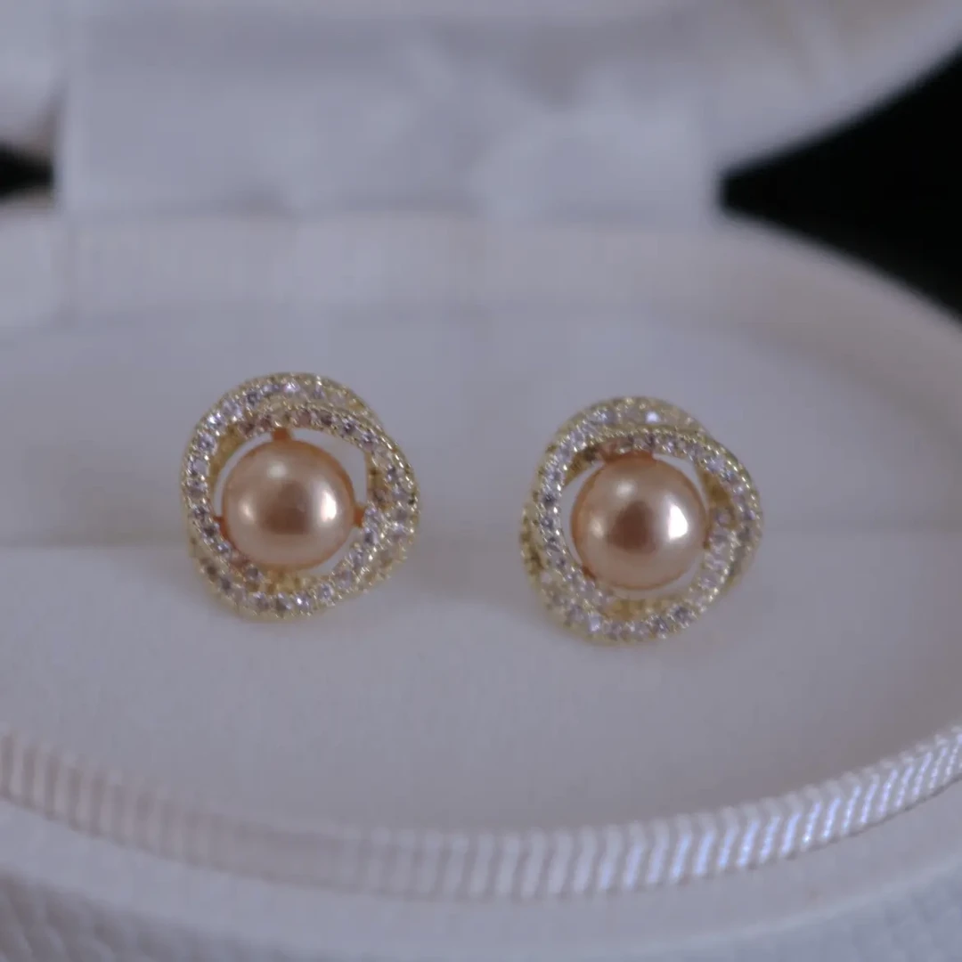 【三生三世耳钉】9-10mm淡水无核珍珠合金耳钉非基地发货DEH00614