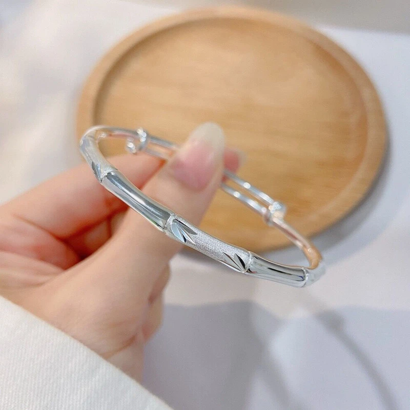 步步高升磨砂竹节手镯银9999女简约百搭轻奢时尚发饰复古精美