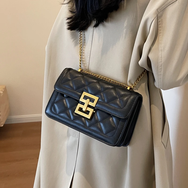 菱格链条包包女2025新款高级感精致百搭斜挎包时尚爆款单肩小方包