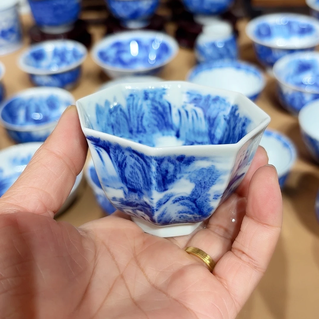 景德镇纯手绘八角杯柴