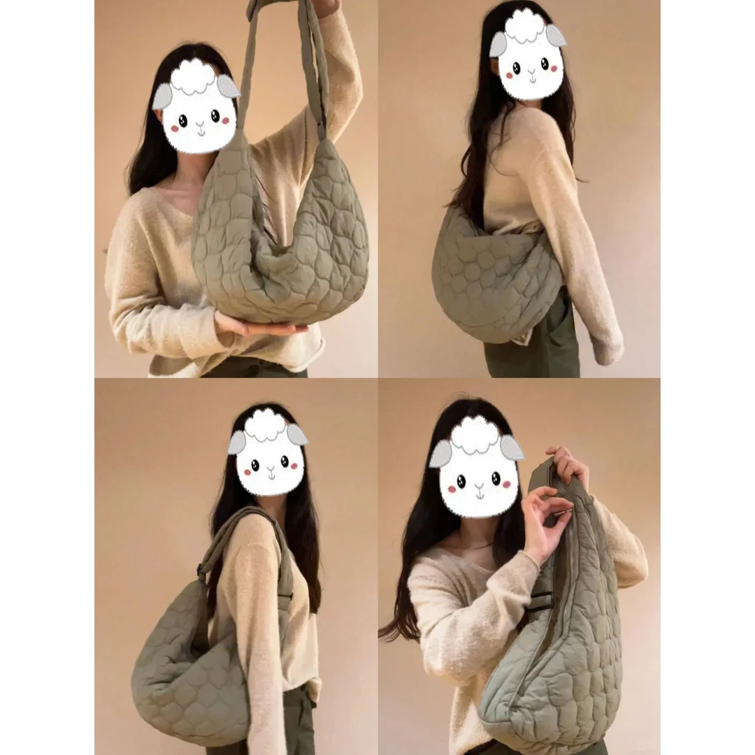 囊中慕自制新款羽绒夹棉月牙托特包女2025新款单肩斜挎牛角饺子包