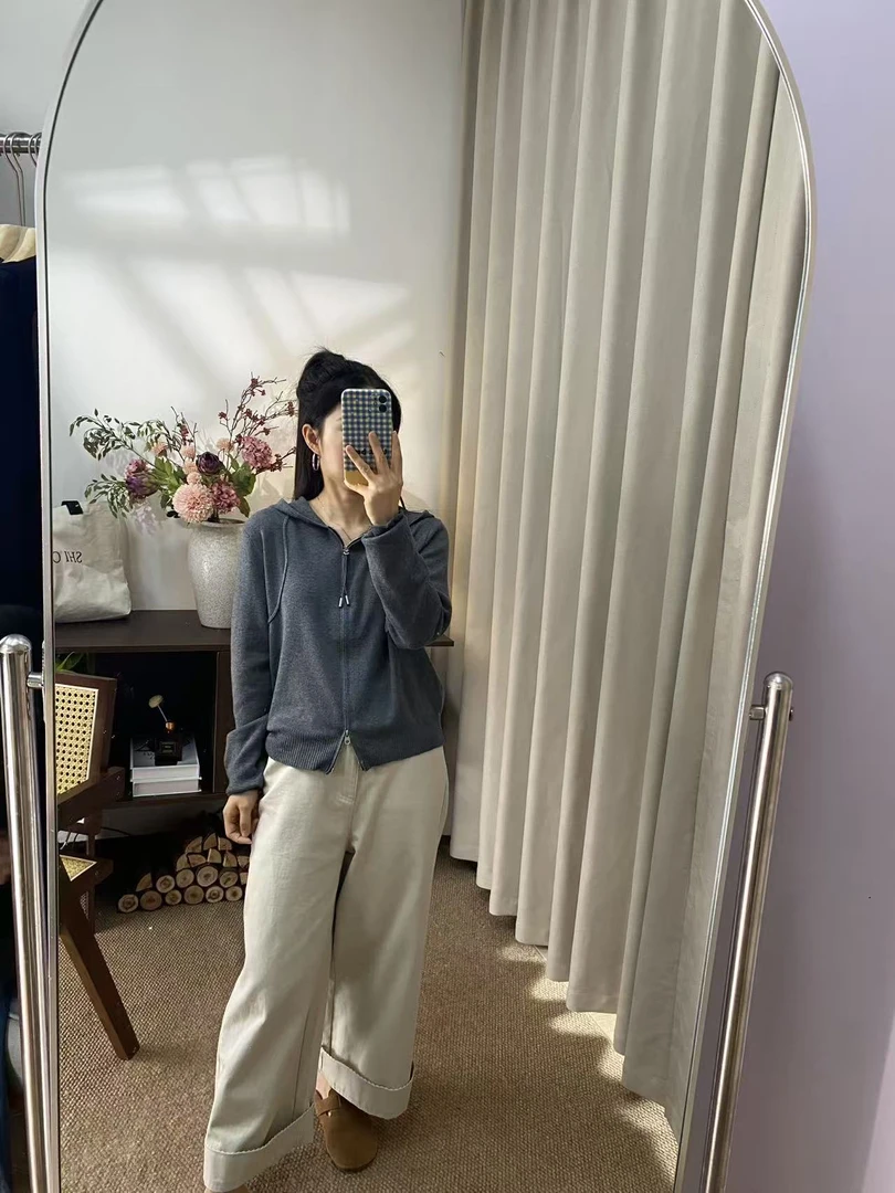 【慧慧精选】秋季新品 戴帽拉链细线羊毛毛衫