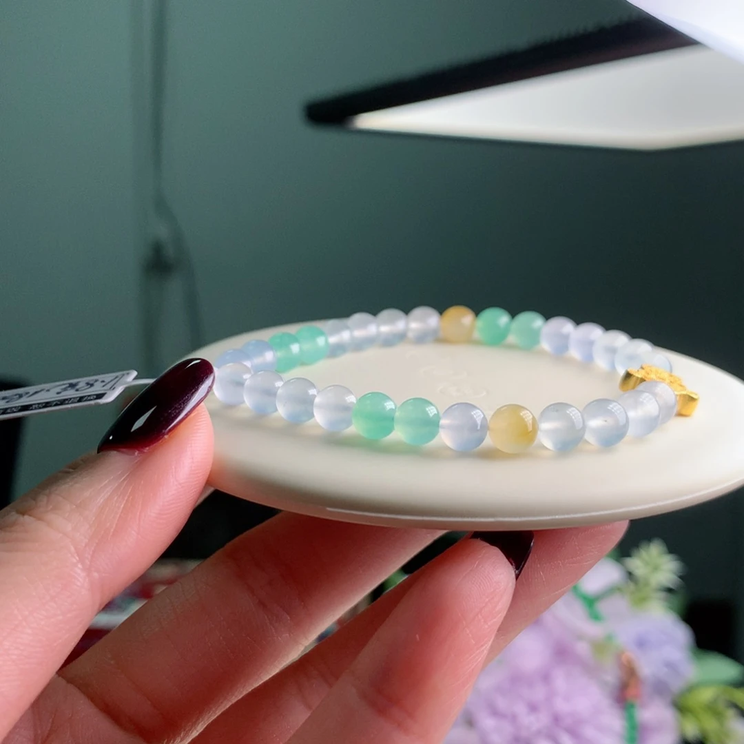 足金镶嵌手链翡翠手串