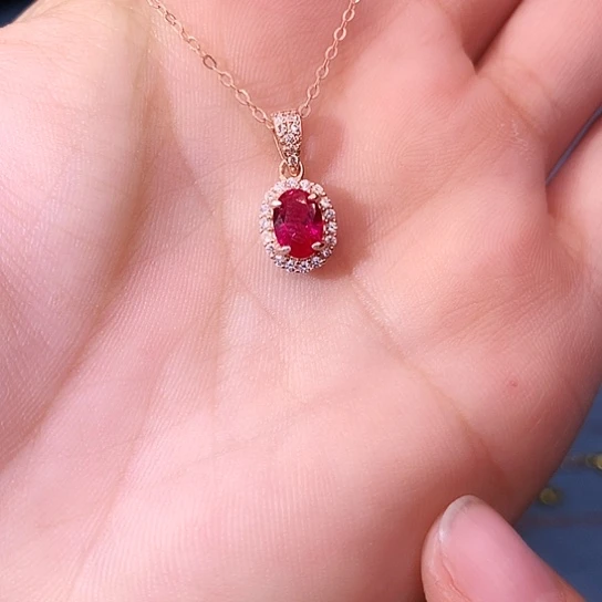 红宝石吊坠(赠链)银S925镶嵌