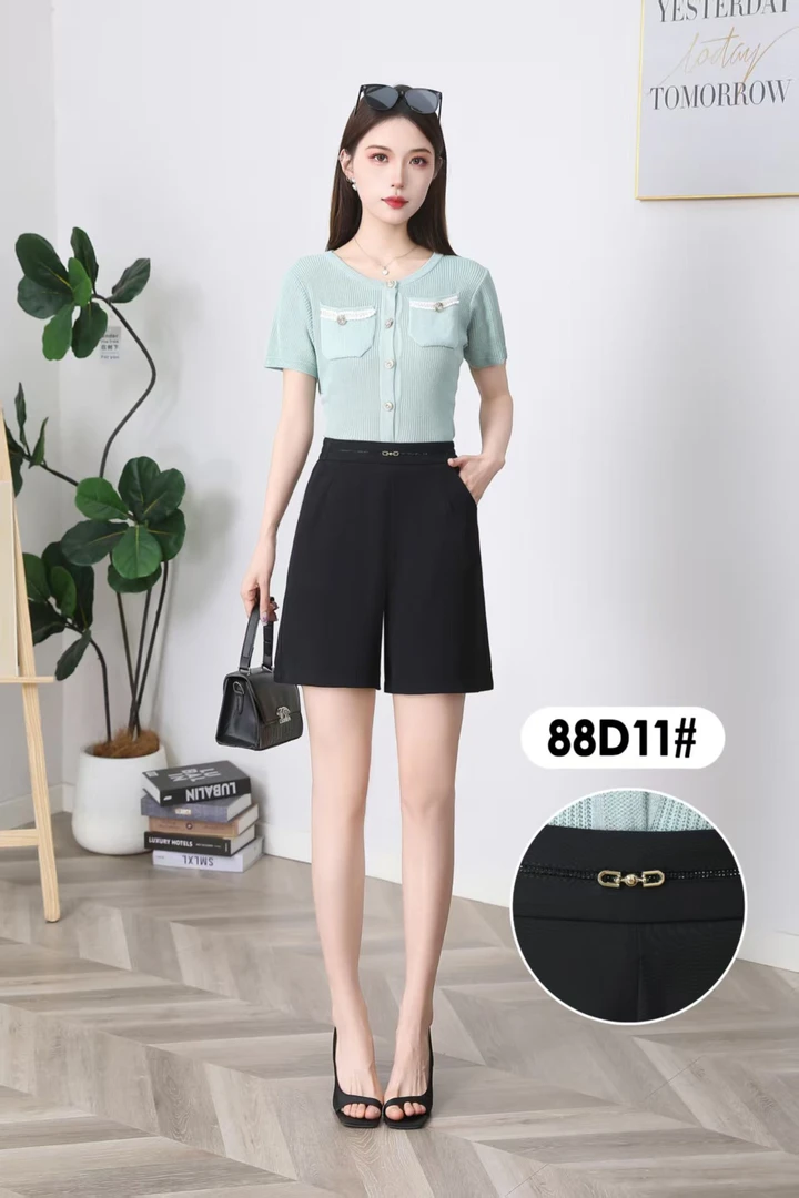 88D11时尚成人五分裤高腰黑色夏季百搭休闲裤宽松