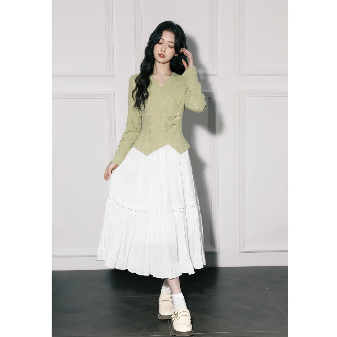 白色镂空半身裙女春秋2025春季新款法式高腰显瘦A字中长款蛋糕裙